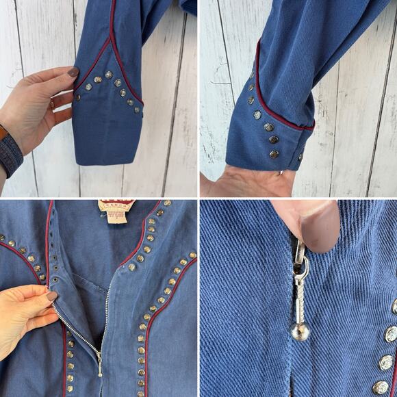 VTG Sugar Ranch Blue Cotton Denim Stud Full Zip Western Crop Jacket Size Small - Picture 16 of 16